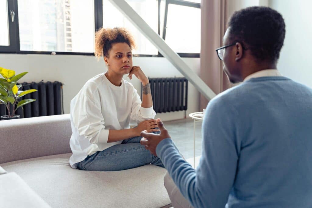 two people talking