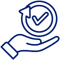 A hand holding a check mark and an arrow, symbolizing approval and direction.