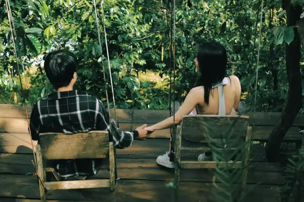 couple communicating outdoor
